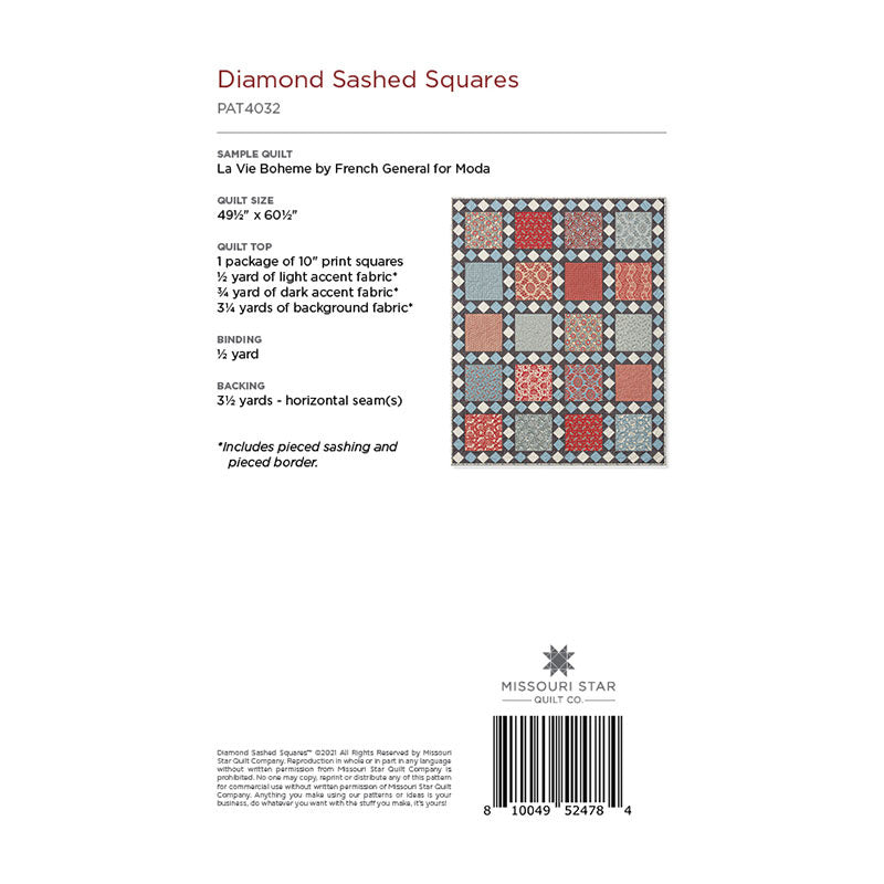 Diamond Sashed Squares Quilt Pattern by Missouri Star