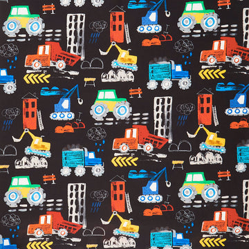 Diggers and Dumpers - Construction Site Black Yardage