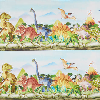 Dinosaur Friends - Dino Border Stripe Multi Yardage