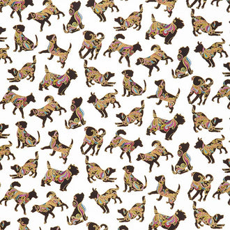Dog On It - Hot Diggity Small White Multi Metallic Yardage