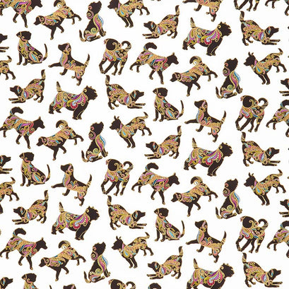 Dog On It - Hot Diggity Small White Multi Metallic Yardage