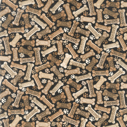 Dogs - Tossed Dog Bones Black Yardage