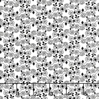 Domino Effect - Flowery Blossom White Black Yardage