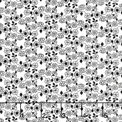 Domino Effect - Flowery Blossom White Black Yardage