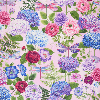Dragonfly Garden - Hydrangea Bouquets Peony Pink Yardage