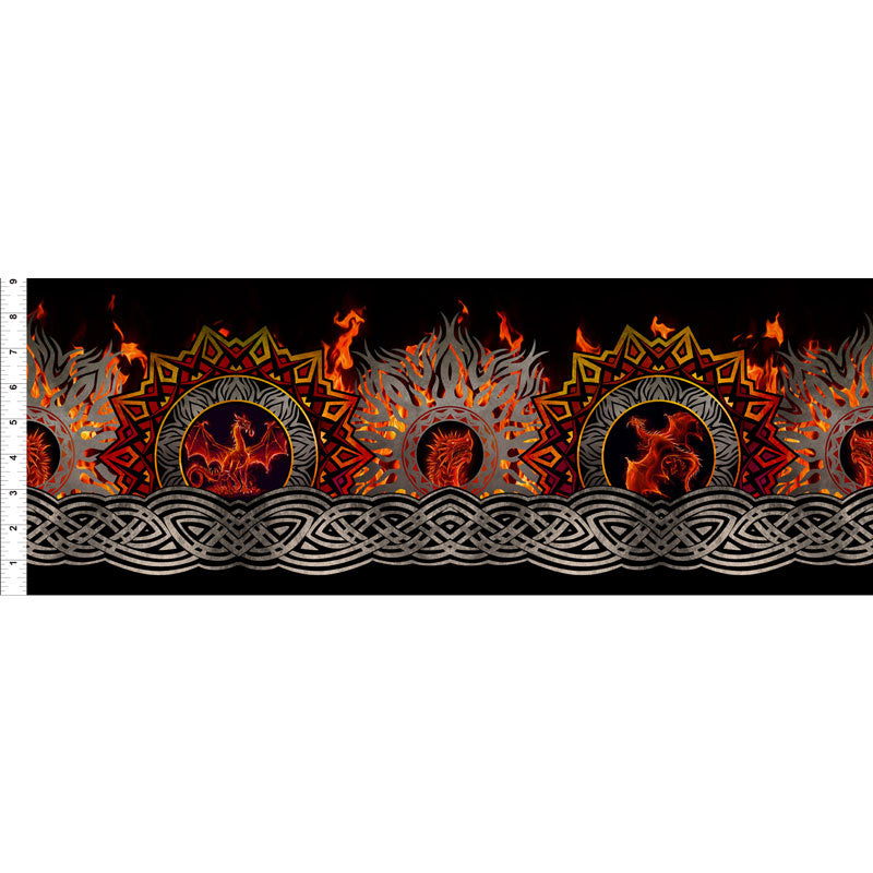 Dragons - Flame Border Red Black Digitally Printed Yardage Alternative View #1