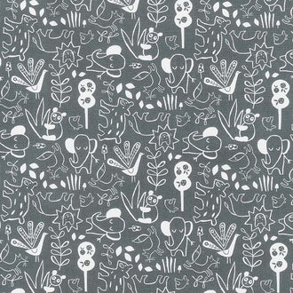 Dream - Animal Outline Charcoal Yardage