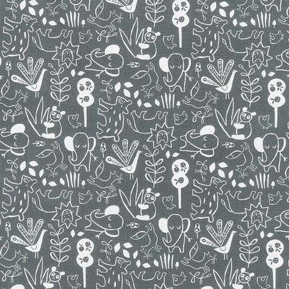 Dream - Animal Outline Charcoal Yardage