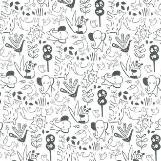 Dream - Animal Outline White Charcoal Yardage