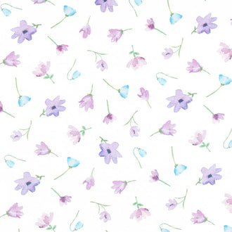 Dreaming of Tuscany - Watercolor Flowers White Yardage