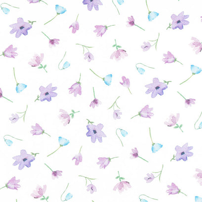 Dreaming of Tuscany - Watercolor Flowers White Yardage