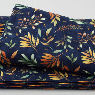 Autumn Sun - Leaf Toss Navy 3 Yard Cut