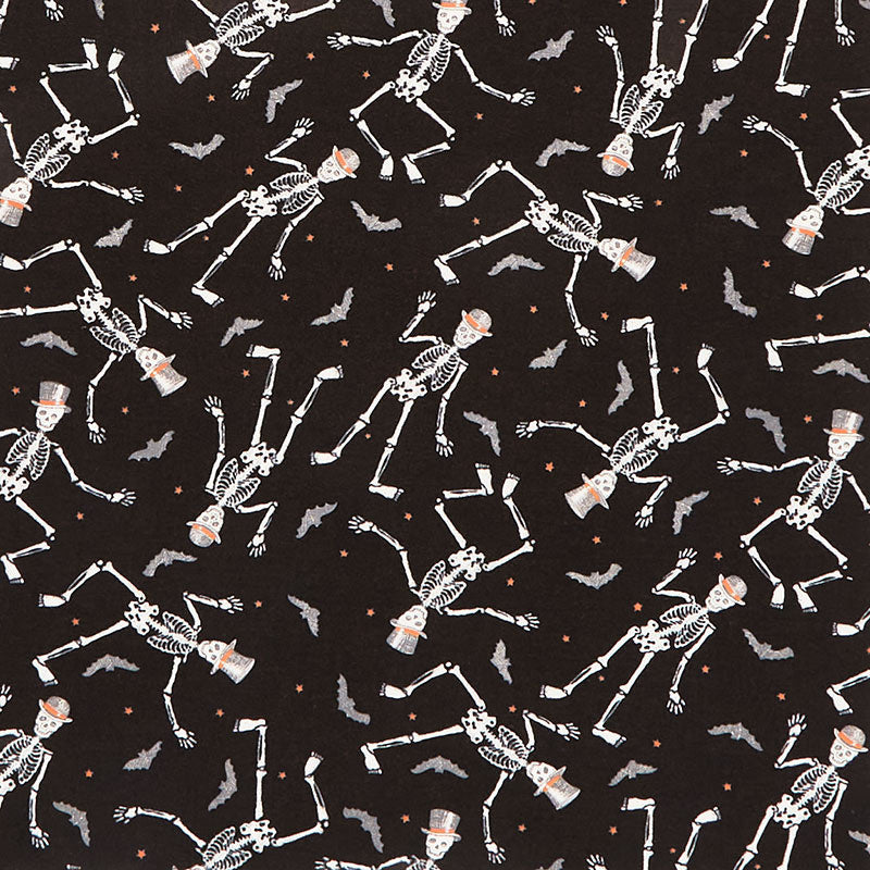 Ghostly Greeting - Dancing Skeletons Midnight Black Yardage Primary Image