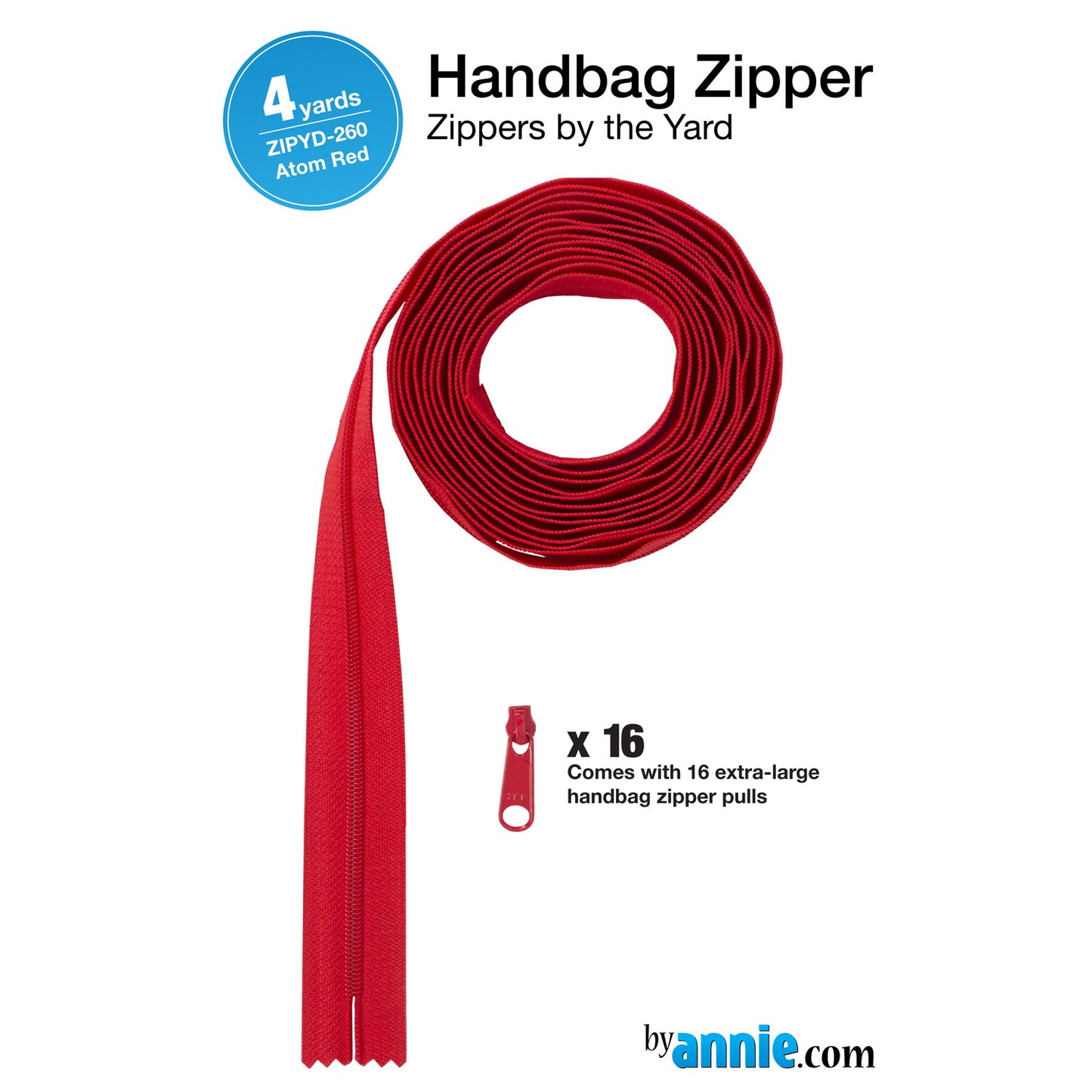 ByAnnie Zippers by the Yard - 4 yards Atom Red Primary Image