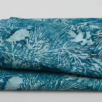Winter's Foliage Batiks - Pine Leaves Cone Teal Jade 2 Yard Cut