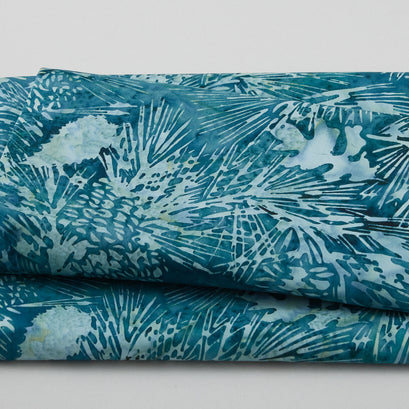Winter's Foliage Batiks - Pine Leaves Cone Teal Jade 2 Yard Cut