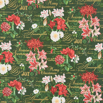 Merry Christmas - Christmas Amarylis Floral Pine Multi Yardage