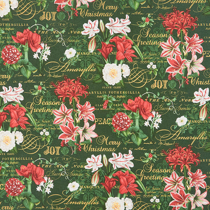 Merry Christmas - Christmas Amarylis Floral Pine Multi Yardage