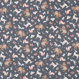 Into The Woods - Tossed Forest Animals Slate Yardage