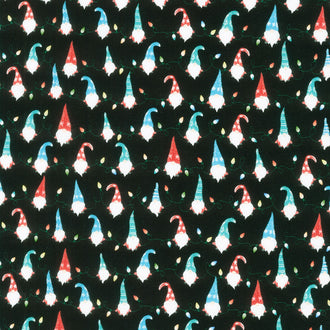 Gnome for Christmas - Christmas Gnome String Lights Black Yardage