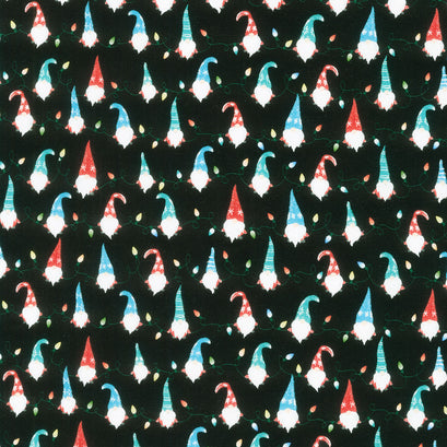 Gnome for Christmas - Christmas Gnome String Lights Black Yardage