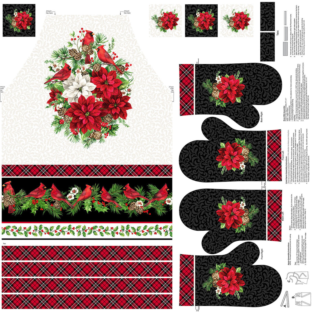 Cardinal Christmas - Apron and Oven Mitt White Multi Panel Primary Image