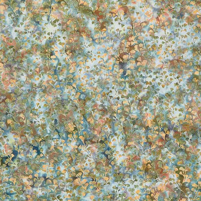 Naturescape Batiks - Small Floral Multi Green Brown Blue Yardage