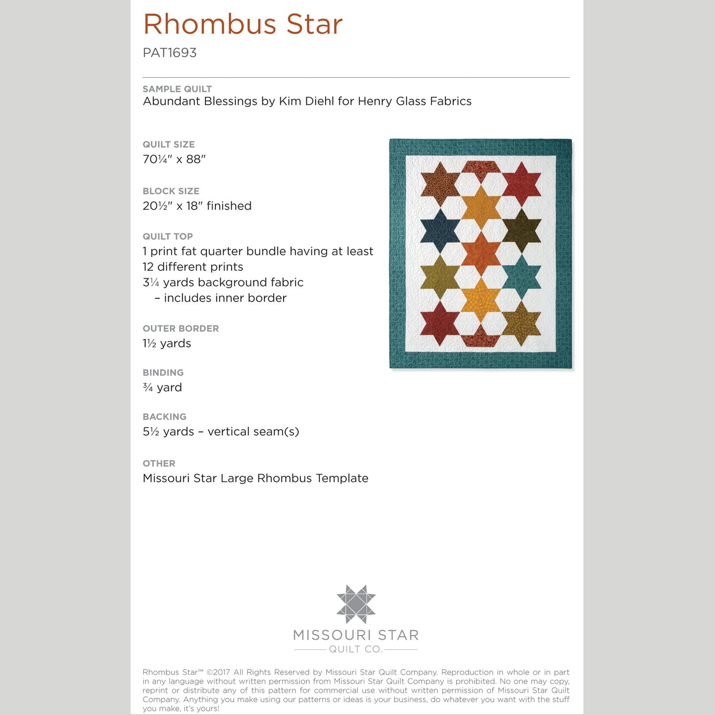 Digital Downlaod - Rhombus Star Quilt Pattern by Missouri Star Alternative View #1