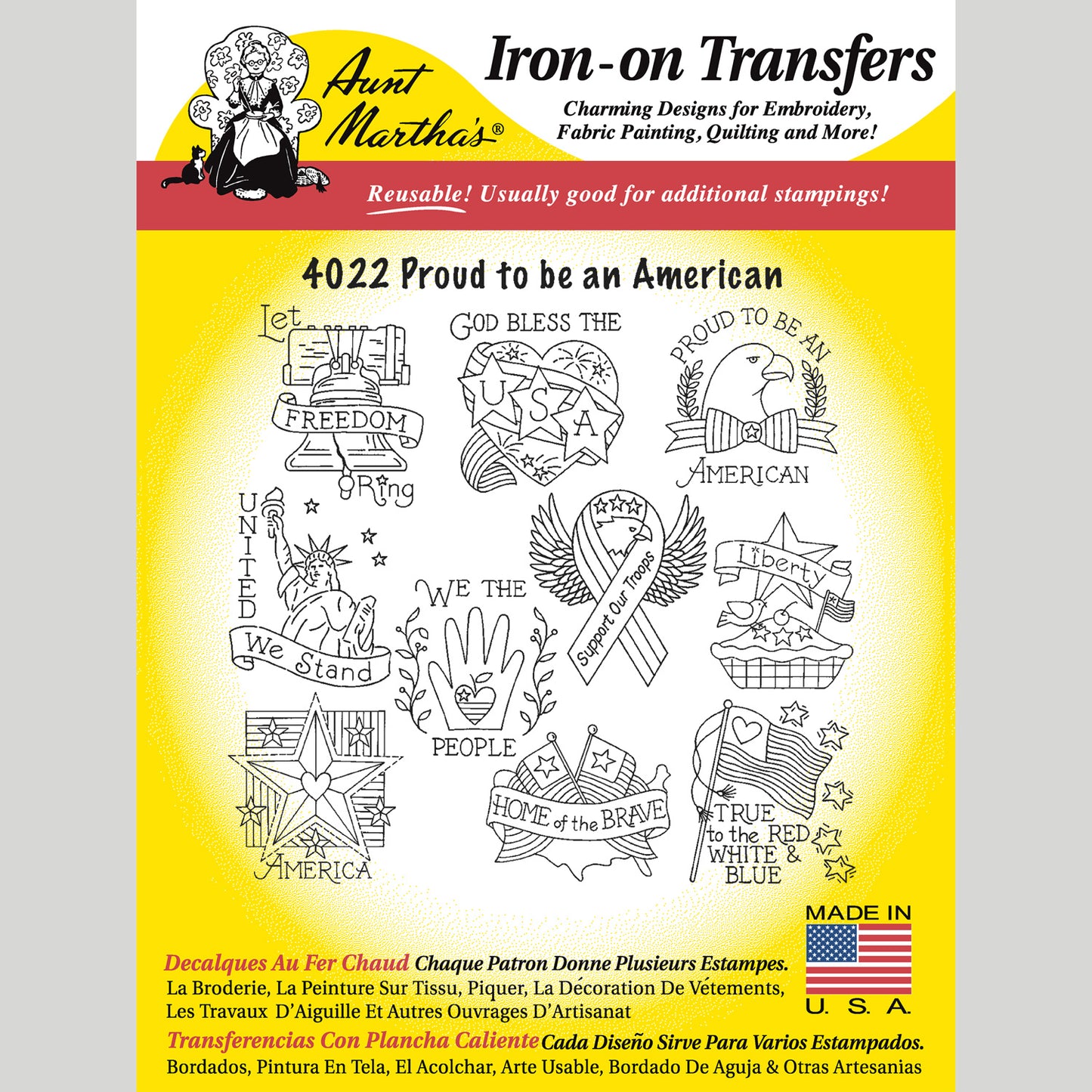 Aunt Martha's Proud to Be An American Iron-On Embroidery Pattern Primary Image