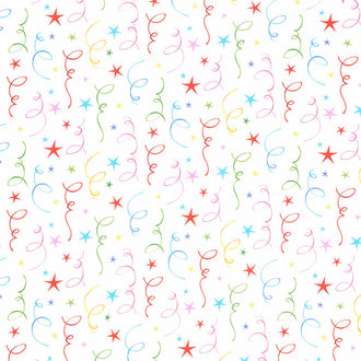 Party Time - Stars and Streamers White Yardage
