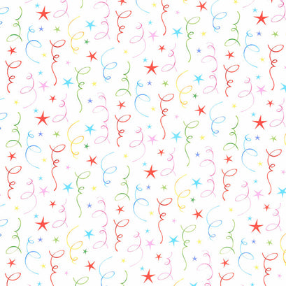 Party Time - Stars and Streamers White Yardage
