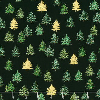 Holiday Charms - Holiday Colorstory Christmas Trees Black Metallic Yardage