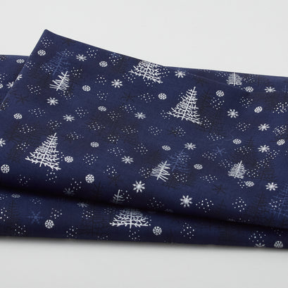 Star Sprinkle - Christmas Trees Blue Silver 2 Yard Cut
