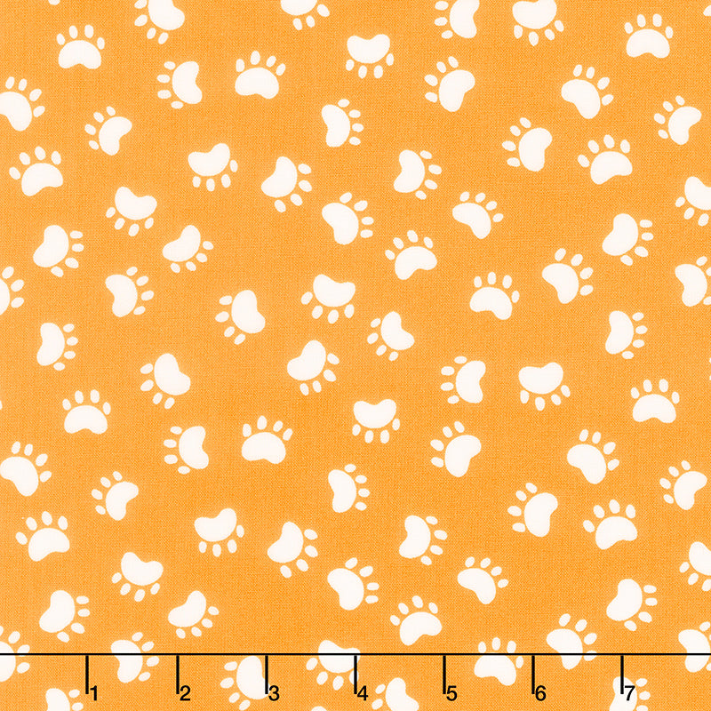 Kitty The Cat - Paw Prints Orange Yardage Primary Image