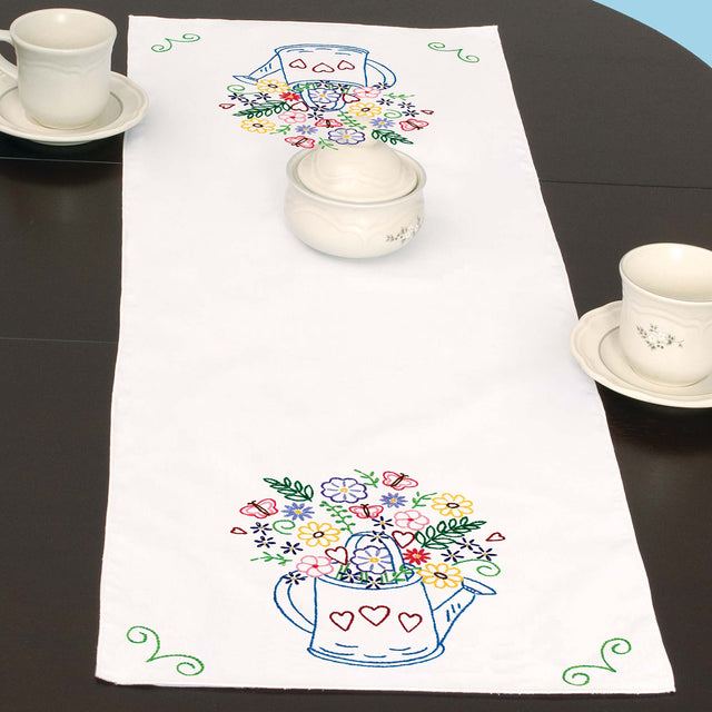 Watering Can Embroidery Table Runner Primary Image