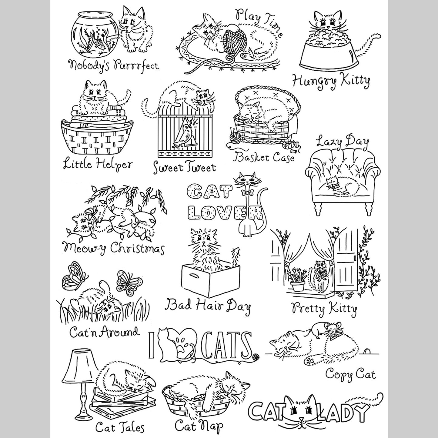 Aunt Martha's Clever Kitties Iron-On Embroidery Pattern Alternative View #1