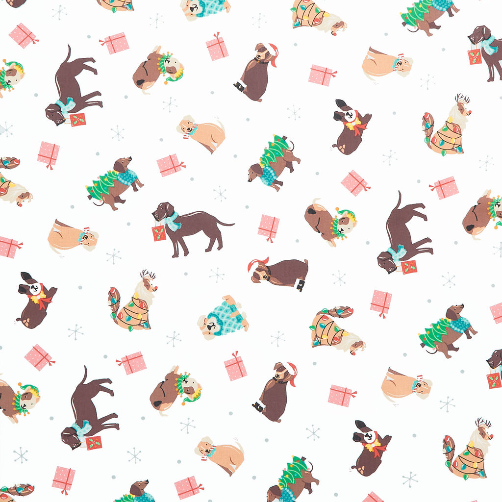 Furry And Bright - Holiday Dogs White Yardage Primary Image