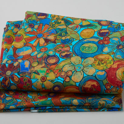 Flourish - Tossed Floral Teal 108" Wide 3 Yard Cut