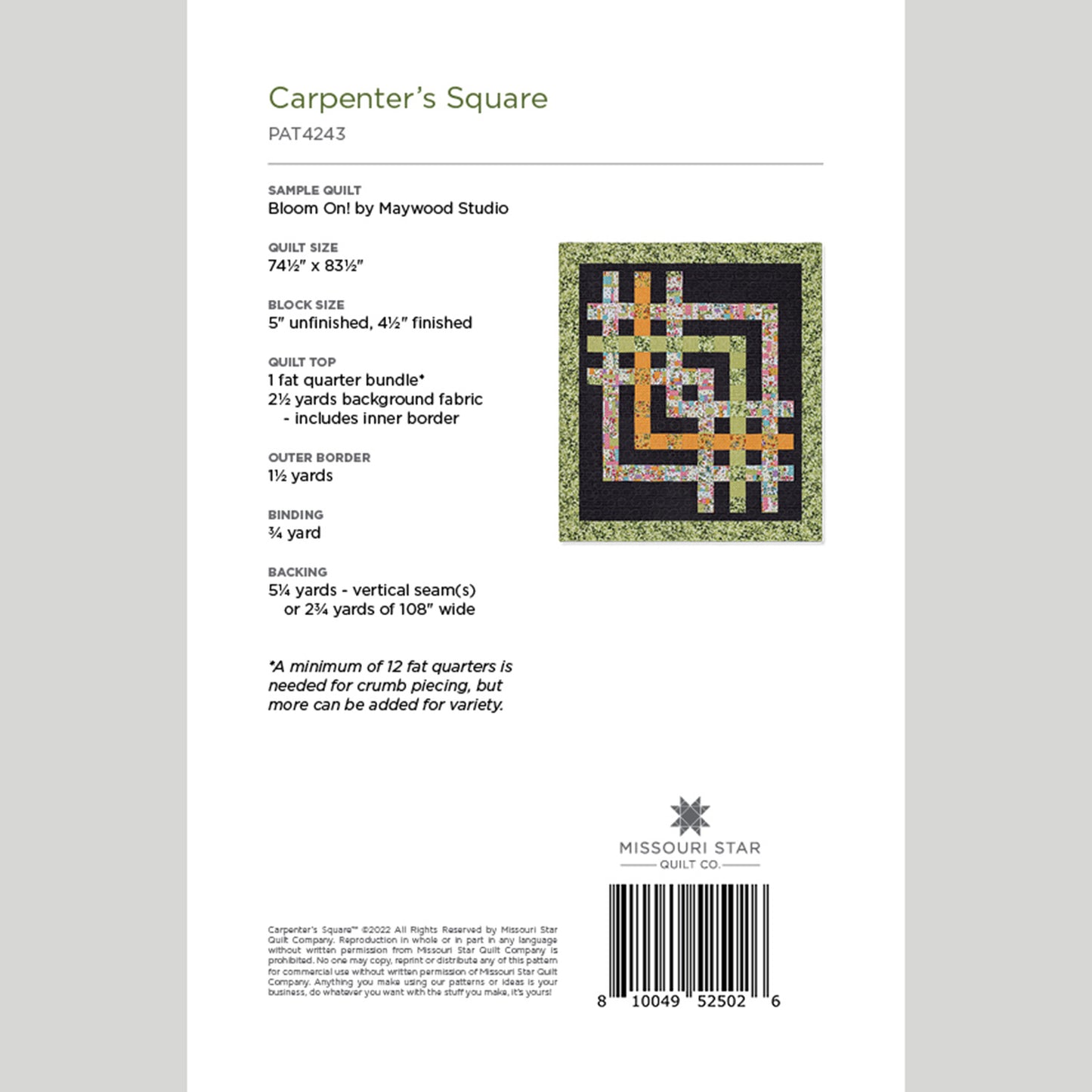 Digital Download - Carpenter's Square Quilt Pattern by Missouri Star Alternative View #1