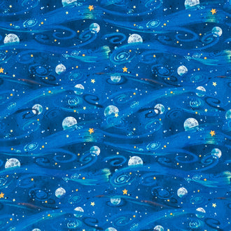 Blast Off! - Night Sky with Planets and Stars Navy Yardage