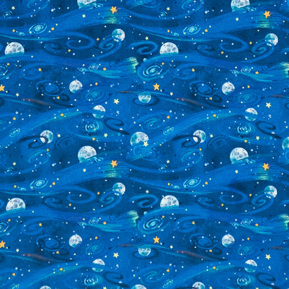 Blast Off! - Night Sky with Planets and Stars Navy Yardage