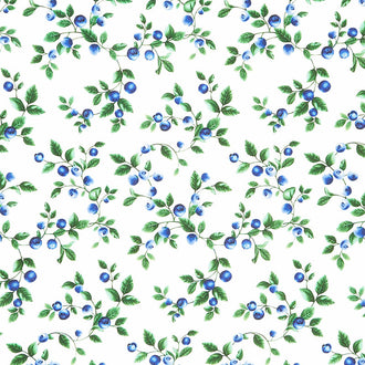 Blueberry Delight - Blueberries Branch White Yardage
