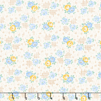 Aunt Grace Calicos - Roses Blue Yardage