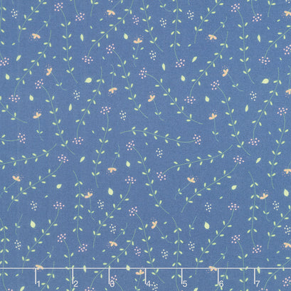 Blooming Tossed Vines - Blue Navy Yardage