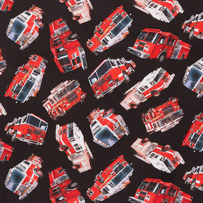 Novelty - Tossed Fire Engine Black Yardage Primary Image