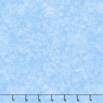 Pansy Paradise - Leafy Vine With Swirls Blue Yardage