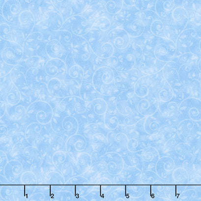 Pansy Paradise - Leafy Vine With Swirls Blue Yardage