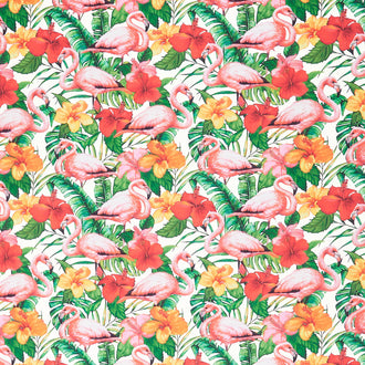 Tropical Paradise - Flamingos Ivory Yardage
