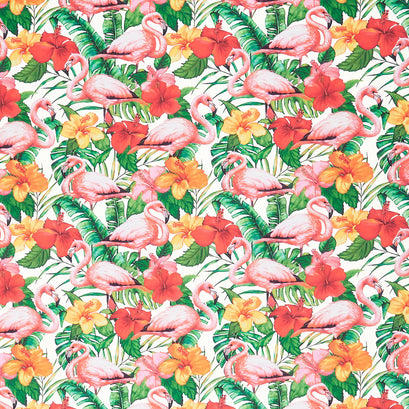 Tropical Paradise - Flamingos Ivory Yardage