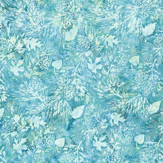 Maple Island Batiks - Pine Leaves Teal Yardage